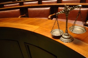 Decorative Scales of Justice in the Courtroom